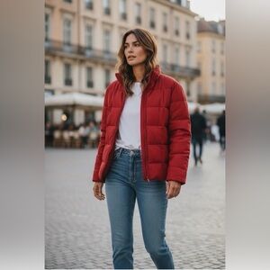Hilary Radley Duvet Puffer Red Quilted Coat Jacket Womens  Medium Wool Blend